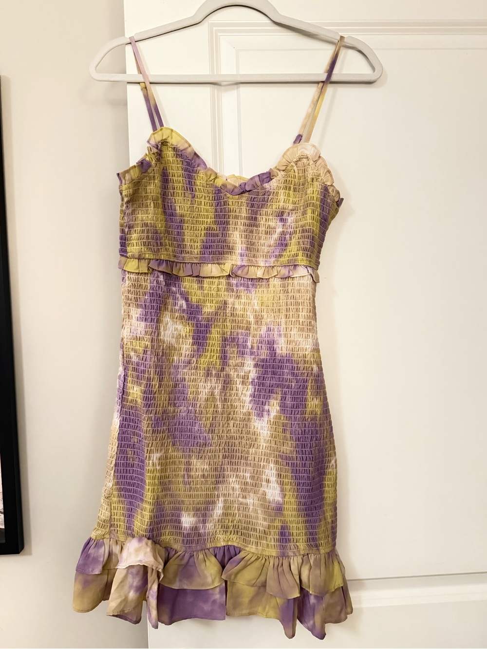 Style Rack Tie Dye Smocked Ruffle Mini Dress, Size Large - Picture 2 of 4